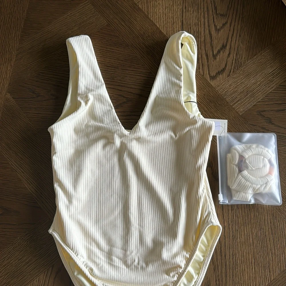 MONTCE SWIM Kim One Piece Swimsuit, Cream Rib, Large , BRAND NEW WITH TAG, $218
